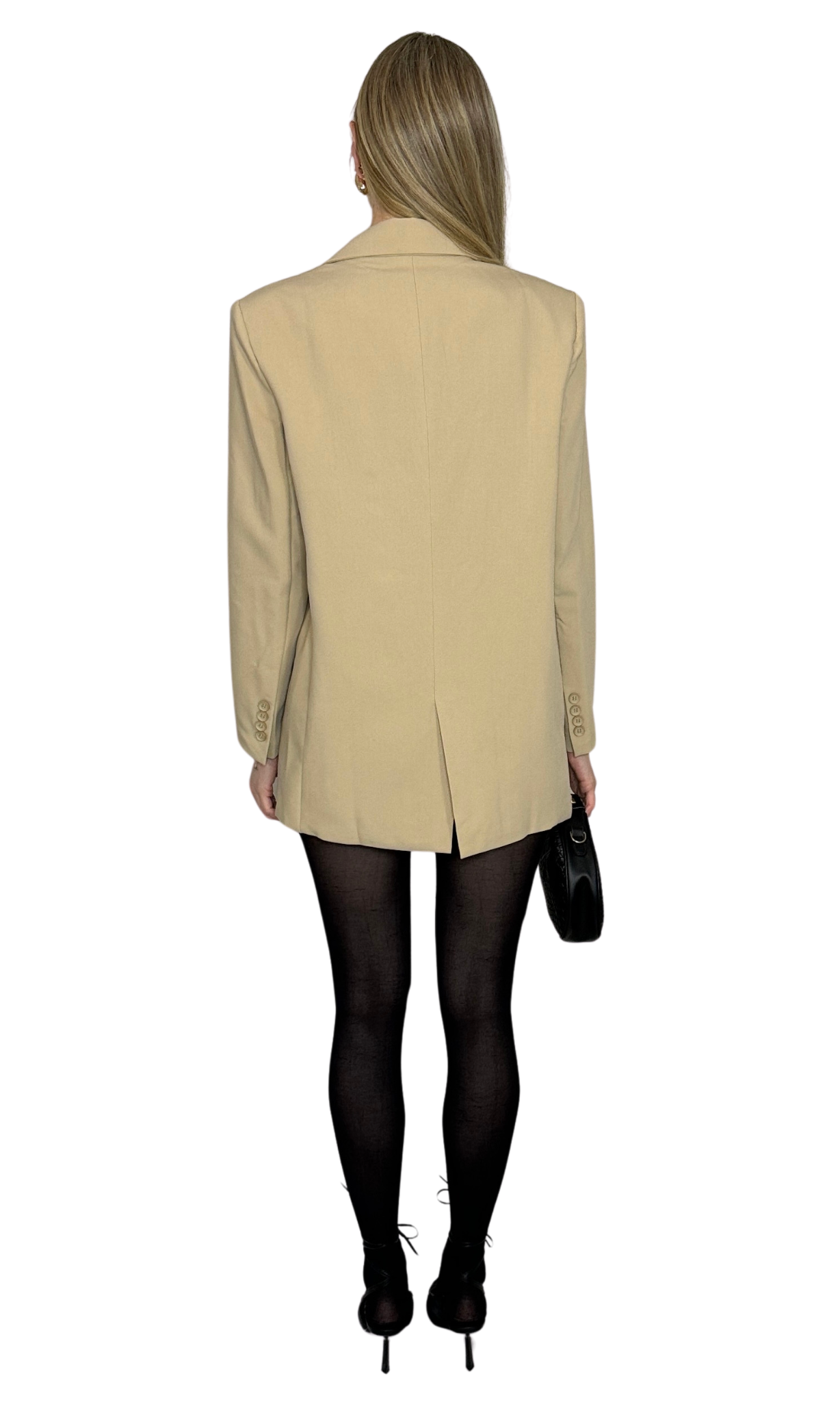 Alix oversized blazer with double-breasted front, shoulder pads, and relaxed tailored fit.