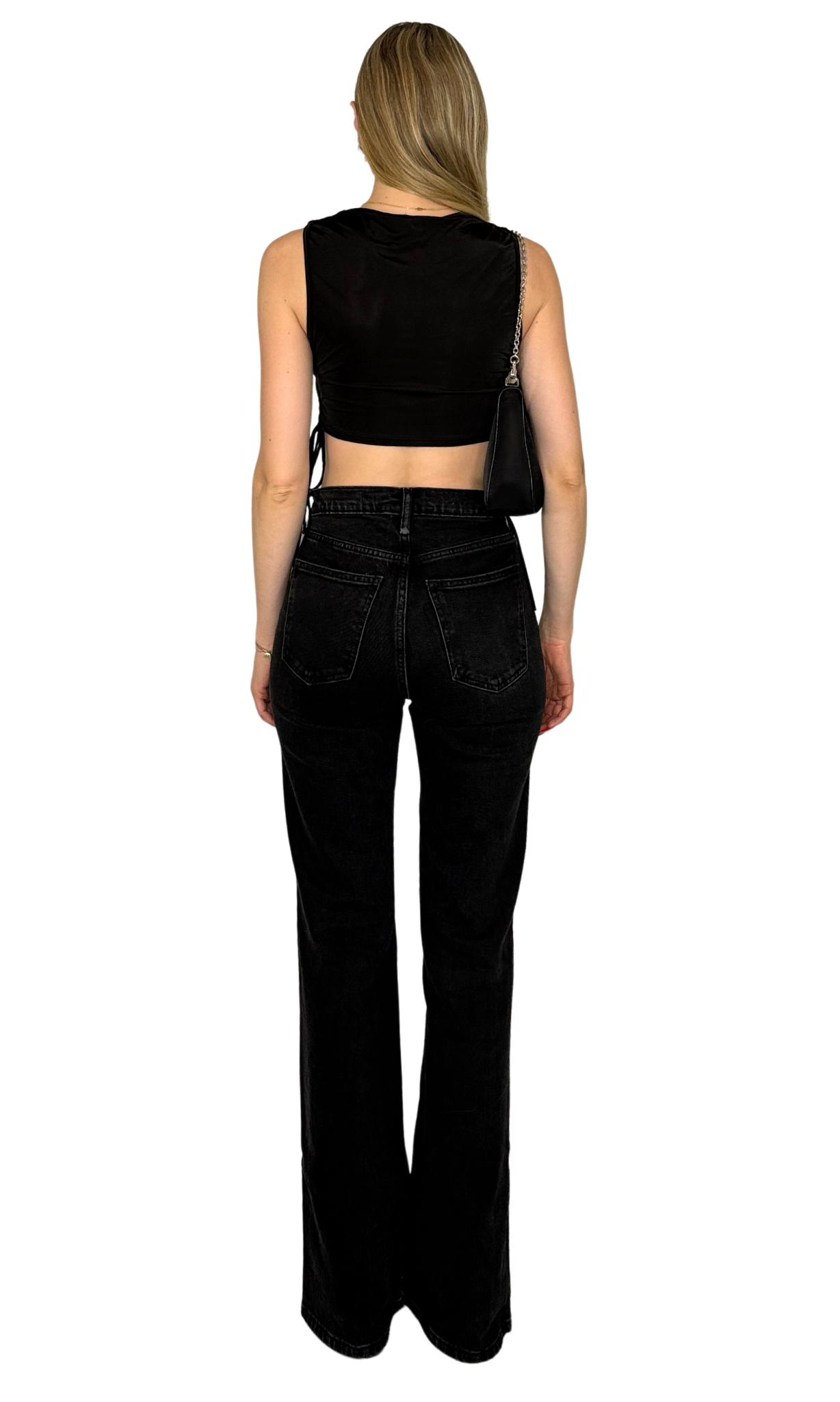 Anya Corset Top in black with flattering lace up side details for an edgy, figure-enhancing look.