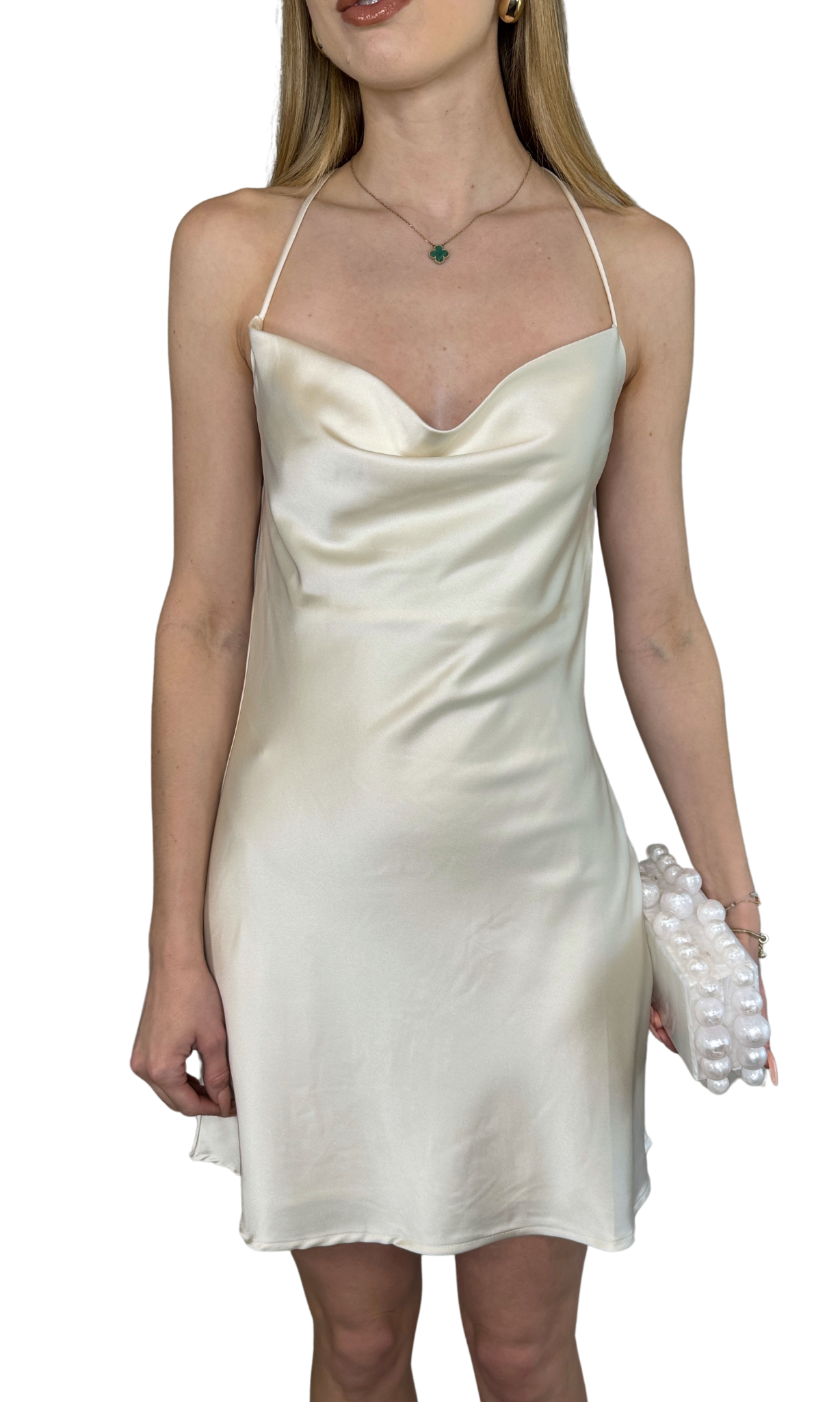 Off-white strappy slip dress with a flattering fit – lightweight short summer dress for day or night wear