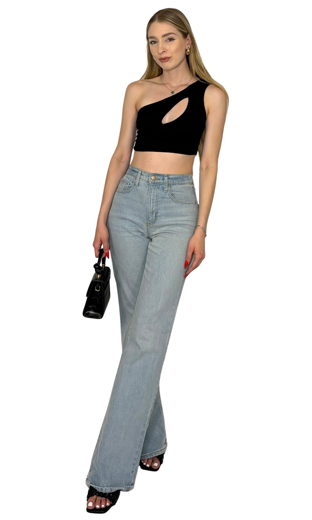 One shoulder crop top with front keyhole detail and double-lined fabric for a sleek, stylish look and all-day comfort.