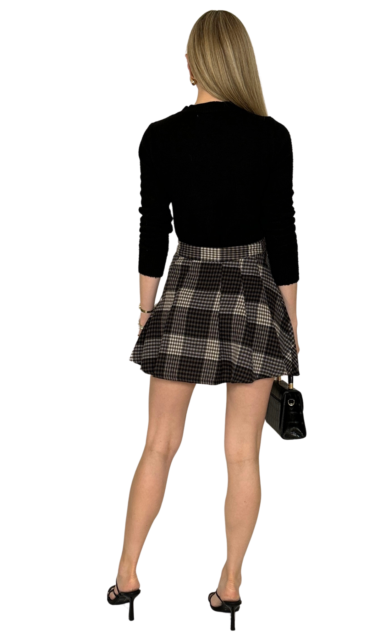 Women's pleated houndstooth plaid mini skirt with side zipper – timeless classic with subtle textured details for a polished look