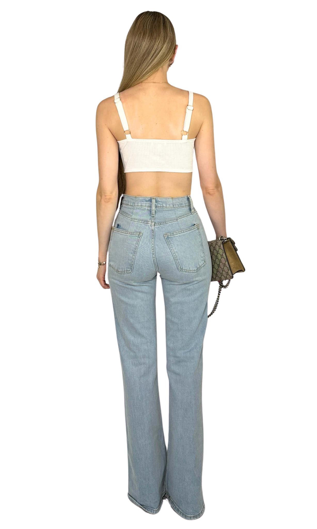 White ribbed knit bra top with adjustable straps, underwire structure, and cut-out detail for comfort and feminine style.