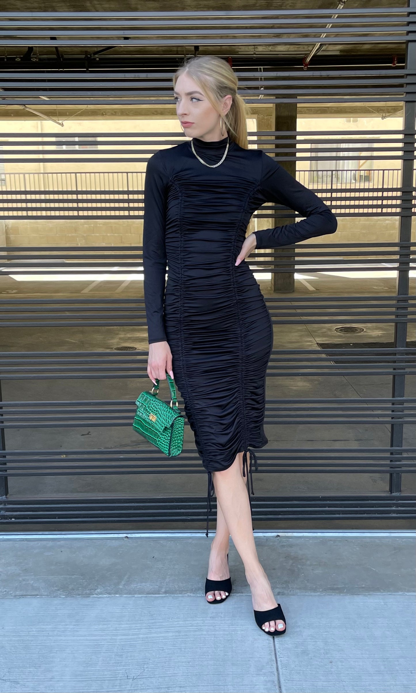Ava Ruched Mock Neck Dress