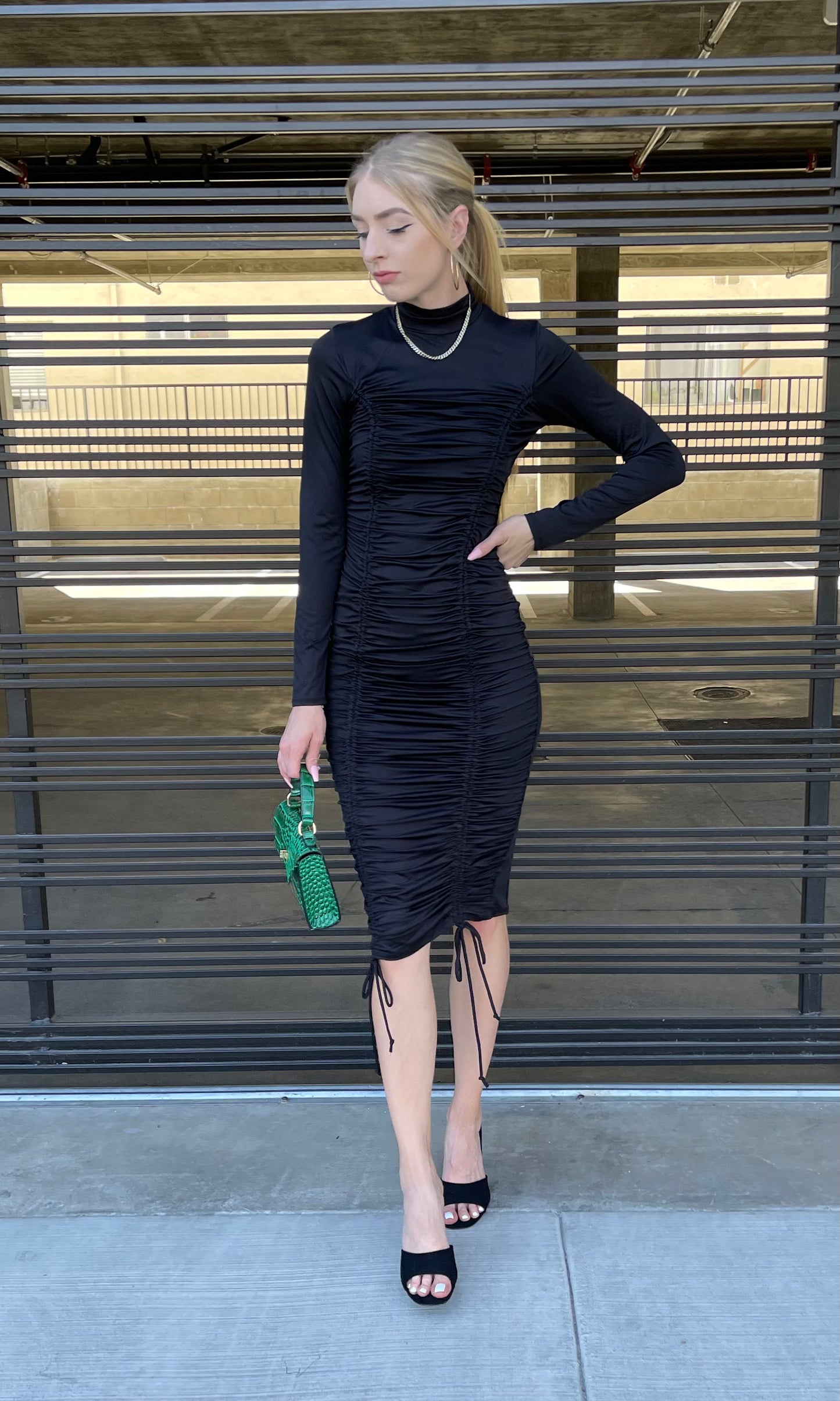 Ava Ruched Mock Neck Dress