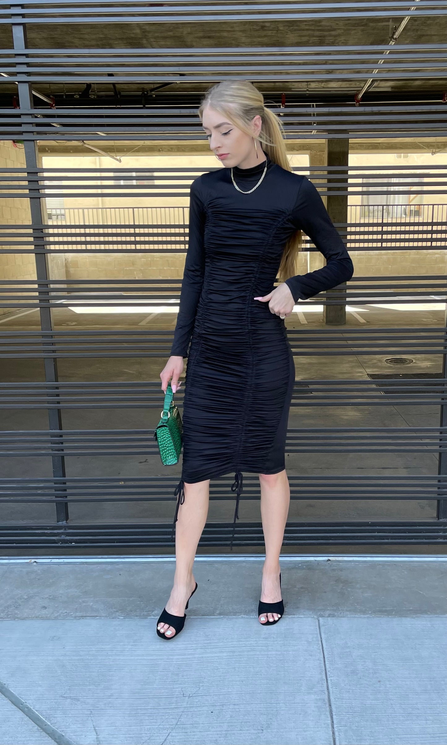Ava Ruched Mock Neck Dress