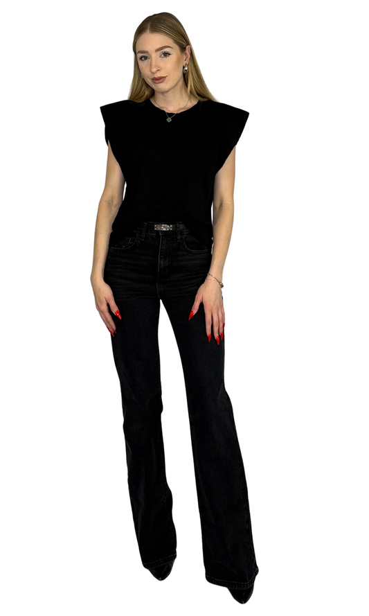 Casual tank-style t-shirt with shoulder pads made from a super lightweight cotton blend fabric — the Harper Padded Top offers a modern silhouette with comfort and style.