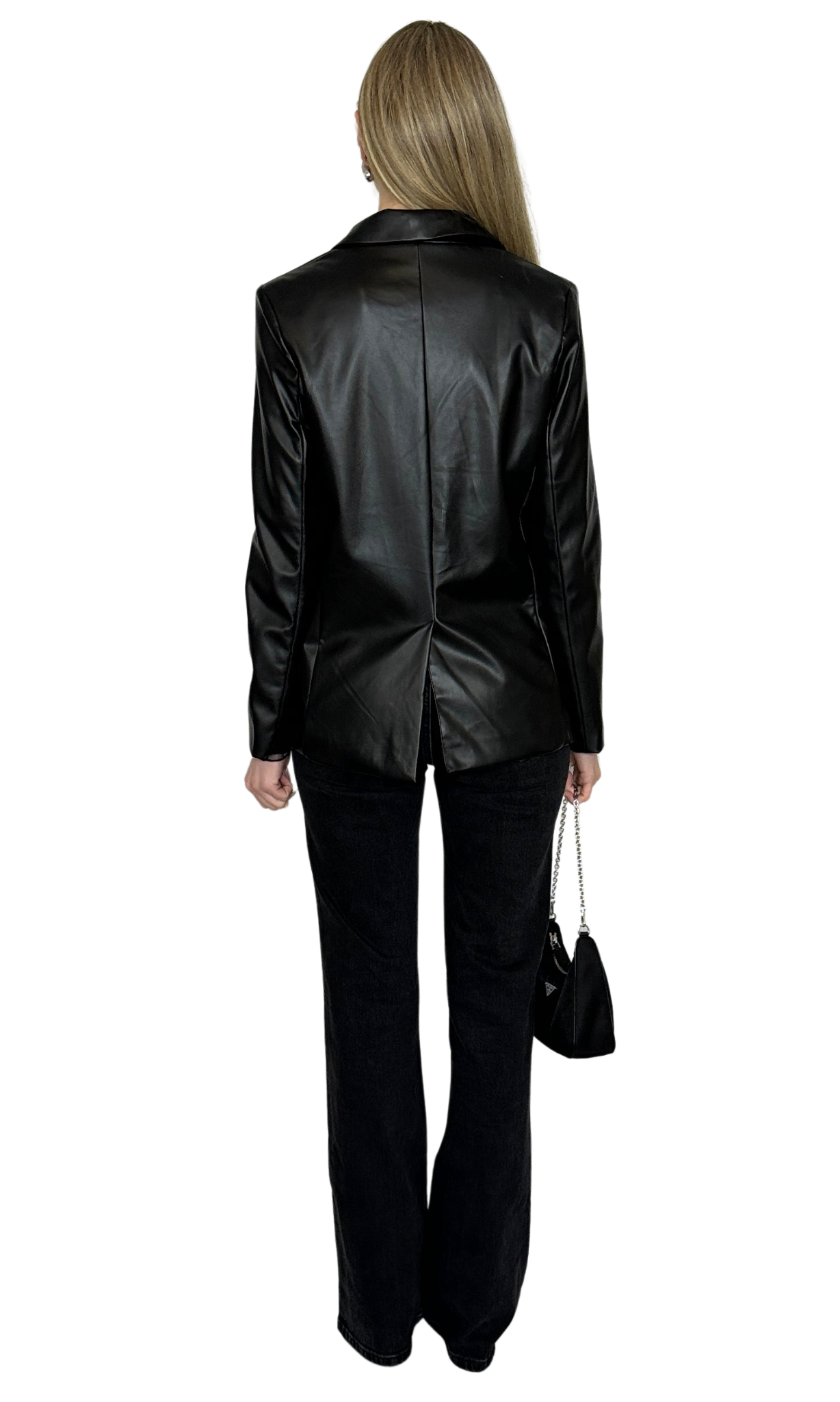 Lightweight faux leather blazer with a tailored fit, designed for a polished, sophisticated look perfect for business or a night out.