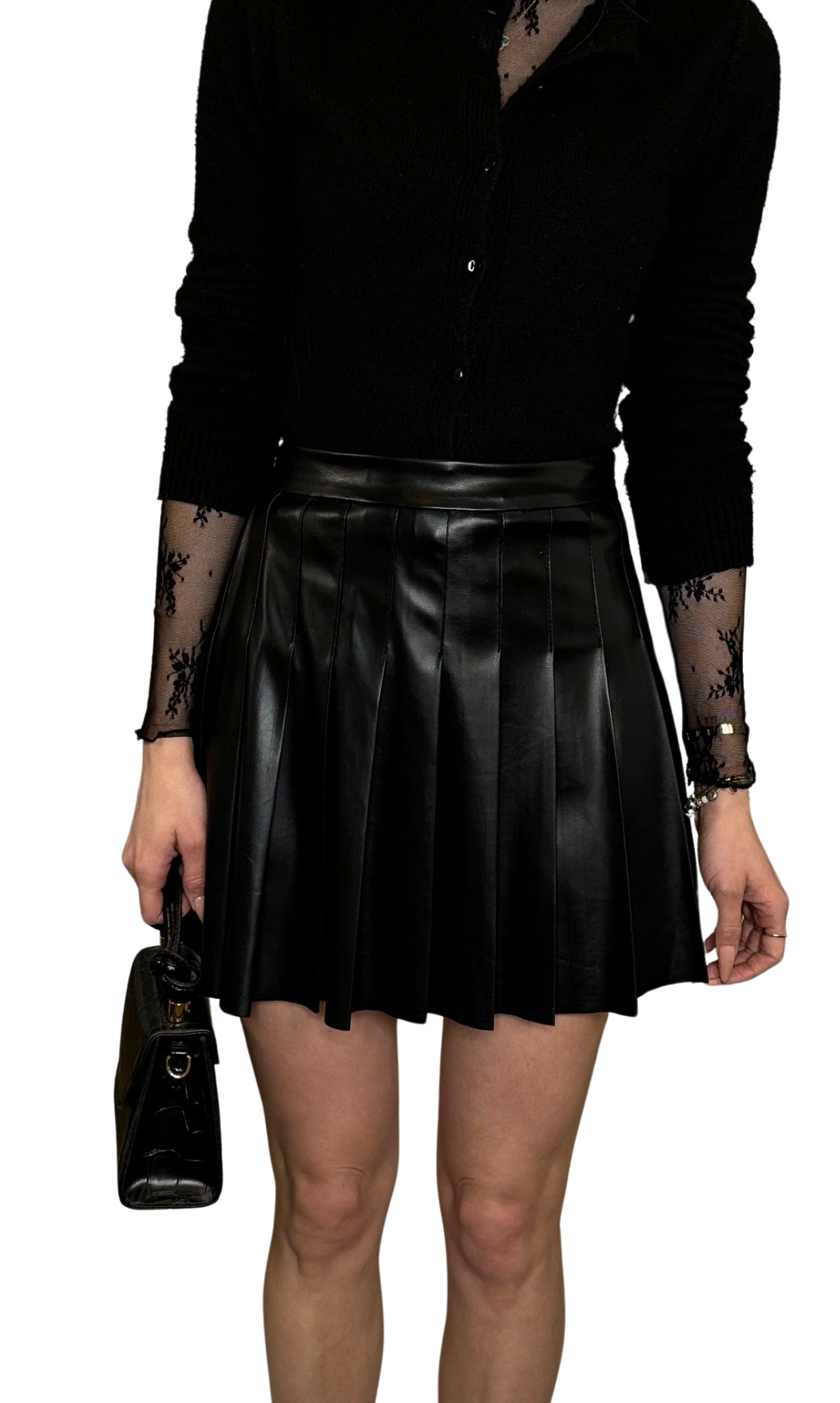 Women's faux leather pleated skirt with side zipper – classic silhouette with modern detailing for all-day comfort