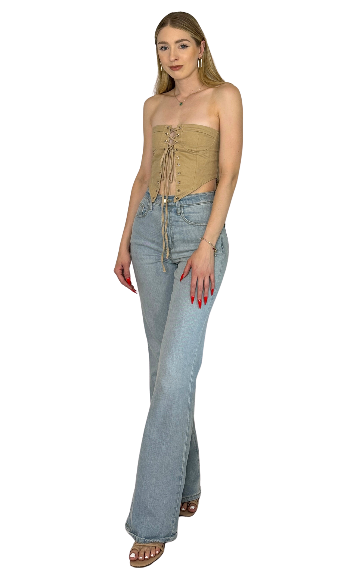 Lightweight cotton blend lace up corset top tailored for a slim fit, designed to accentuate curves and create a flattering hourglass silhouette while offering all-day comfort.